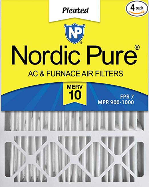 Nordic Pure 20x25x5 (4-3/8 Actual Depth) MERV 10 Honeywell Replacement Pleated AC Furnace Air Filter, Box of 4