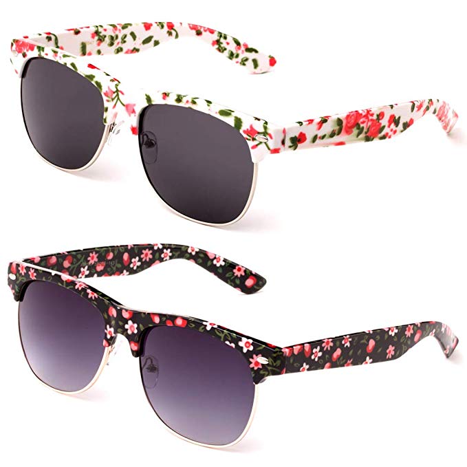 Newbee Fashion Floral Design Flower Art Semi-Rimmed Unique Love Women Spring Fashion Sunglasses