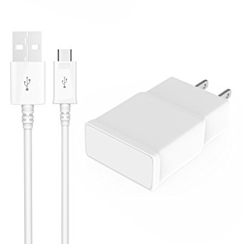 Elecmark Travel Wall Charger and 5 Feet Micro Data Sync Cable for Samsung Galaxy S2, S3, S4, Note 2, 4 (White)