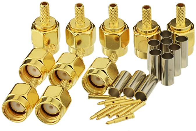 Eightwood 10pcs SMA Male Crimp RF Connector Gold-Plating for RG316 RG174 Cable