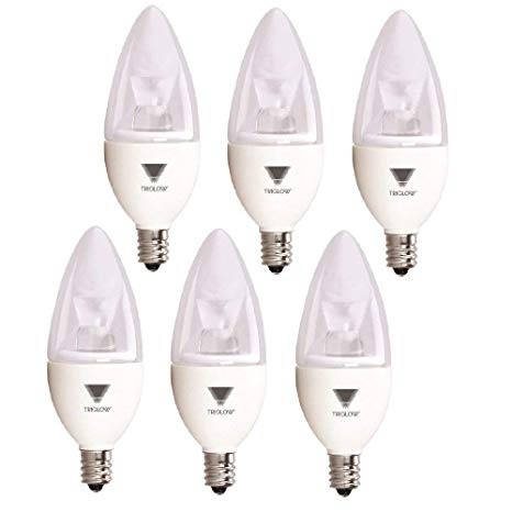 TriGlow T95533-6 (6-Pack) 5-Watt (40W Equivalent) LED Candelabra Bulb, DIMMABLE 3500K (Deco White Color) 325 Lumen E12 Candelabra Base Light Bulbs, UL Listed