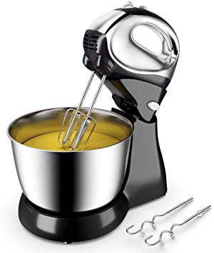 COSTWAY Stand Mixer, 5-Speed 200W Stand Mixer Hand Mixer with Stainless Steel Mixing Bowl, Dough Hooks & Beaters Stainless Steel Bowl, Kitchen Mixer (Black)