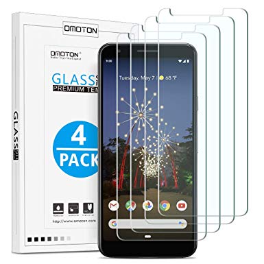 [4 Pack] OMOTON Google Pixel 3a Screen Protector, Tempered Glass Screen Protector Compatible with Google Pixel 3a 5.6 Inch, 2019 Released