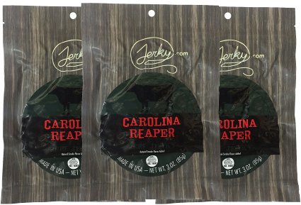 Carolina Reaper Pepper All Natural Hottest Beef Jerky - 3 PACK - World's Hottest Beef Jerky - No Added Preservatives, No Added MSG or Nitrates, Farm Raised Beef - 9 total oz.