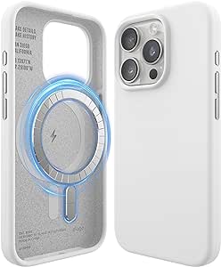 elago Coque Magnétique en Silicone Compatible avec iPhone 15 Pro, Compatible avec Tous Les Accessoires MagSafe, Aimants Intégrés, Coque de Protection Complète [Structure 5 Couches] (Blanc)