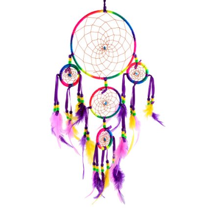 Soledi 2015Ring Handmade Colorful Dream Catcher Circular Net Withfeathers Wall Hanging Decoration Decor Ornament Craft Gift