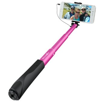 Wired Selfie Stick, BlitzWolf Battery Free One Piece Extendable Monopod with Universal Phone Holder for iPhone 5s 6 6s Plus, Samsung Galaxy S5 Note 4 Note 5 Android (Rose Red)