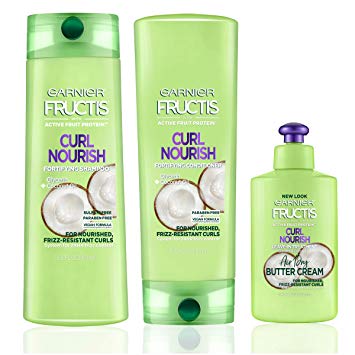 Garnier Hair Care Fructis Curl Nourish Shampoo, Conditioner, and Butter Cream Leave In Conditioner, For 24 Hour Frizz Control, Intense Moisture for Smoother, Frizz-Resistant Curls, 1 Kit