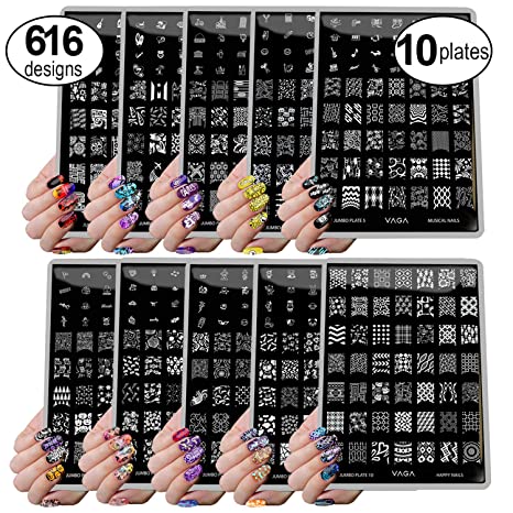 VAGA Nail Stamping Kits 10 Jumbo Nail Art Stamp Manicure Set Image Plates U1, Our Nail Stamping Plate Nail Art Kit has 616 Unique Cheeky Designs matching all Nail Polish and Gel Nail Polish Colors