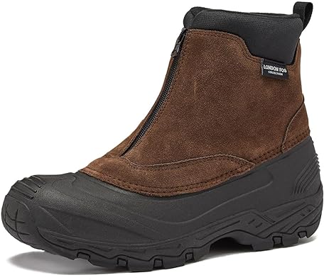 LONDON FOG Holborn Snow Boots for Men - Suede Leather Waterproof, Lined Insulated Zip Up Men’s Winter Snow Boots