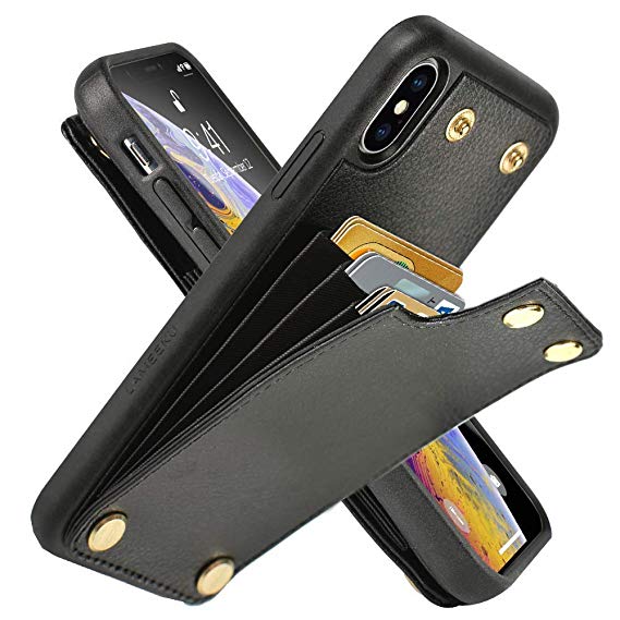 LAMEEKU Wallet Case for Apple iPhone Xs and iPhone X 5.8'', Protective Leather Cases with Credit Card Holder Case Money Pocket, Shockproof TPU Bumper Phone Cover Compatible with iPhone Xs/X - Black