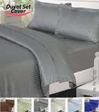 Striped Duvet-Cover-Set Queen - Brushed Velvety Microfiber -Luxurious Comfortable Breathable Soft and Extremely Durable - Wrinkle Fade and Stain Resistant - Hotel Quality By Utopia Bedding Queen Grey