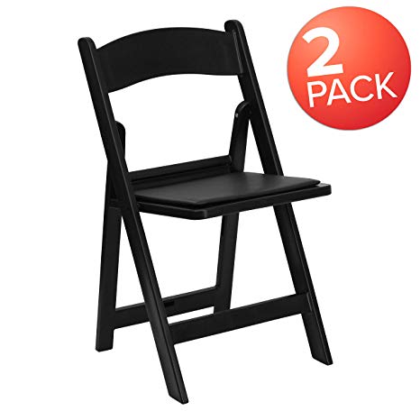 Flash Furniture 2 Pk. HERCULES Series 1000 lb. Capacity Black Resin Folding Chair with Black Vinyl Padded Seat