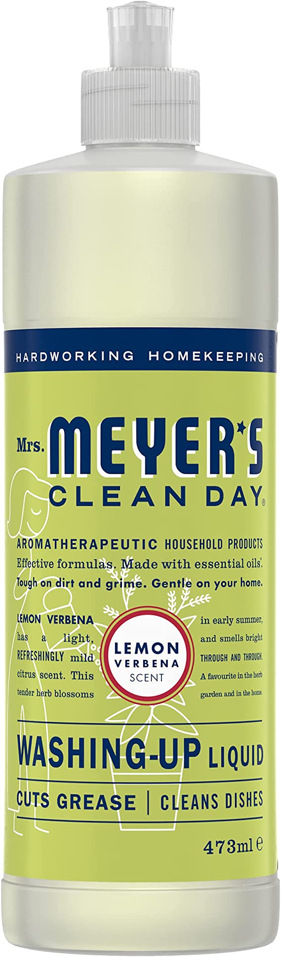 Mrs. Meyers Clean Day Washing Up Liquid, Cruelty Free Formula, Lemon Verbena, 473 ml