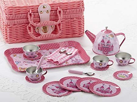 Delton Tin 19 Pcs Tea Set in Basket, Castle