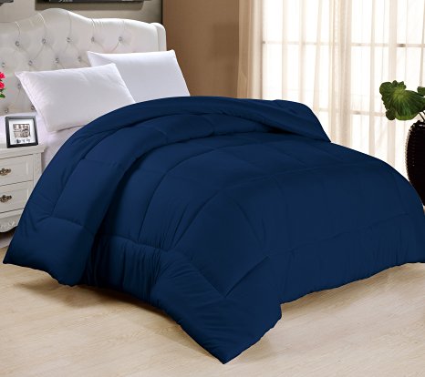 Swift Home All-season Oversized & Overfilled Extra Soft Luxurious Classic Light-Warmth Goose Down-Alternative Comforter, Queen 90" x 90", Navy