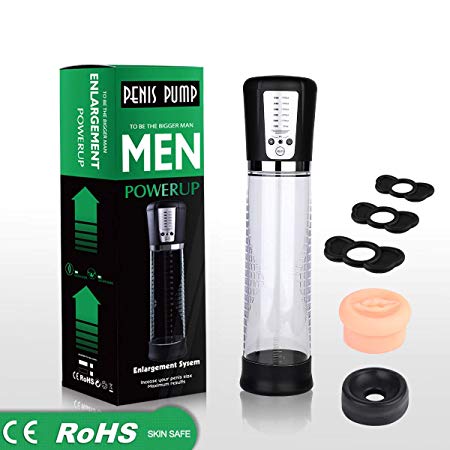LIVE4COOL Automatic Penis Vacuum Pump with 5 Suction Intensities Male Enhancement Training Air Pressure Device for Stronger Bigger Erections with Clear Cylinder, Silicone Cock Rings