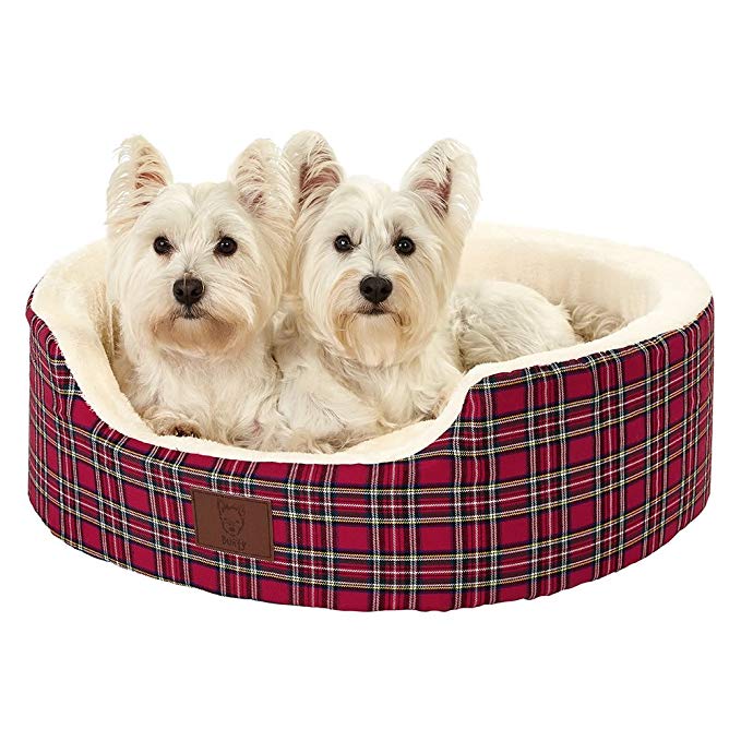 Bunty Heritage Tartan Soft Fur Fleece Dog Bed Washable Pet Basket Mat Cushion - Red - Large