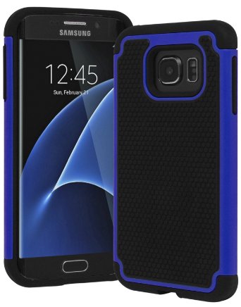 Galaxy S7 Edge Case, Bastex Heavy Duty Slim Fit Hybrid Armor Premium Dual Shock Rubber Silicone Cover with Hard Protective Case for Samsung Galaxy S7 Edge (Blue)