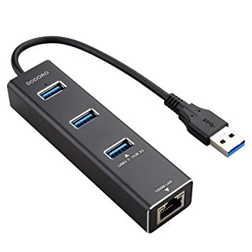 DODORO 3-Port USB 3.0 Portable USB Hub with RJ45 Gigabit Ethernet Converter LAN Wired Network Adapter Aluminum Alloy Case for Macbook, Mac Pro/mini, iMac, XPS, Surface Pro, Notebooks, Desktop PCs