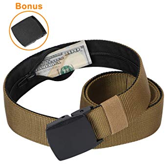 Men Travel Money Nylon Belt Security Hidden Zipper Wallet Pocket Belt Plastic Buckle