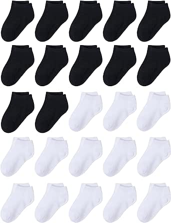 Cooraby 25 Pairs Kids' Socks Low Cut Socks Half Cushion Sport Ankle Athletic Socks for Boys Girls