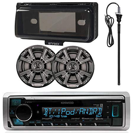 Kenwood KMR-M315BT MP3/USB/AUX Bluetooth Marine Boat Yacht Stereo Receiver Bundle Combo with Infinity 612m 6.5 2-Way Speakers   Scosche Waterproof Stereo Cover = Enrock 22 Radio Antenna