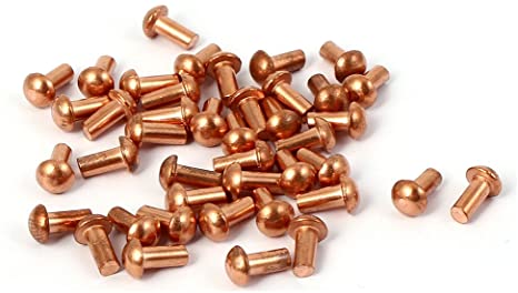 sourcingmap 3mm x 6mm Round Head Copper Solid Rivets Fasteners Hardware Gold Tone 60 Pcs