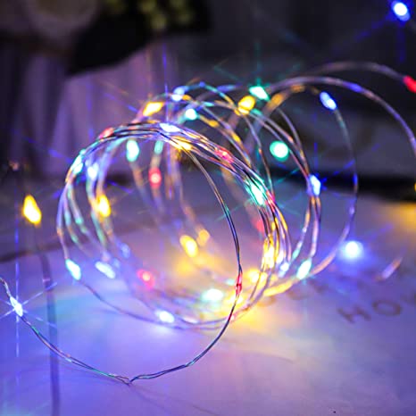 Fairy Lights Battery Powered Color Micro LED String Lights Copper Wire 50 Mini Lights with Timer for Wedding Party, Birthday, Holiday, Home Decor, Christmas, Indoor Outdoor, Auto ON Off,16 ft