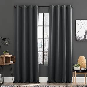 Sun Zero Soho 2-Pack Energy Saving Noise Reducing Blackout Grommet Curtain Panel Pair, 54" x 84", Charcoal Gray