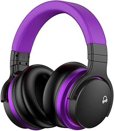 MOVSSOU E7 Active Noise Cancelling Headphones Bluetooth Headphones Wireless Headphones Over Ear with Microphone Deep Bass, Comfortable Protein Earpads, 30 Hours Playtime for Travel/Work, Purple