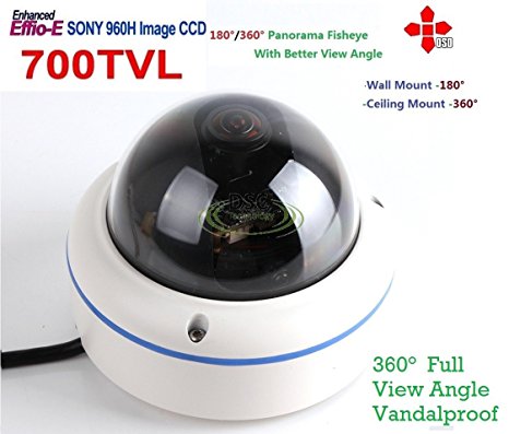 DiySecurityCameraWorld 700TVL 1/3" Sony Super HAD II CCD Double Scan 360 Degree Wide Angle Dome Indoor CCTV Security Camera - 700 TV Lines, Panoramic 360 Degree Lens. OSD Menu. Advanced DSP to Offer High Image Quality