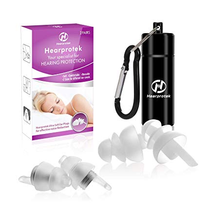 [2019 New Design] Sleeping Ear plugs, Hearprotek 2 Pairs ear plugs, (32db & 30db) ultra soft noise reduction and hearing protection earplugs for side sleepers, snoring, travel, working, safety (White)