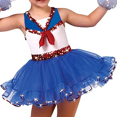 TFJH Kids Little Girls Sequin Sleeveless Ballet Leotard Blue Tutu Dress