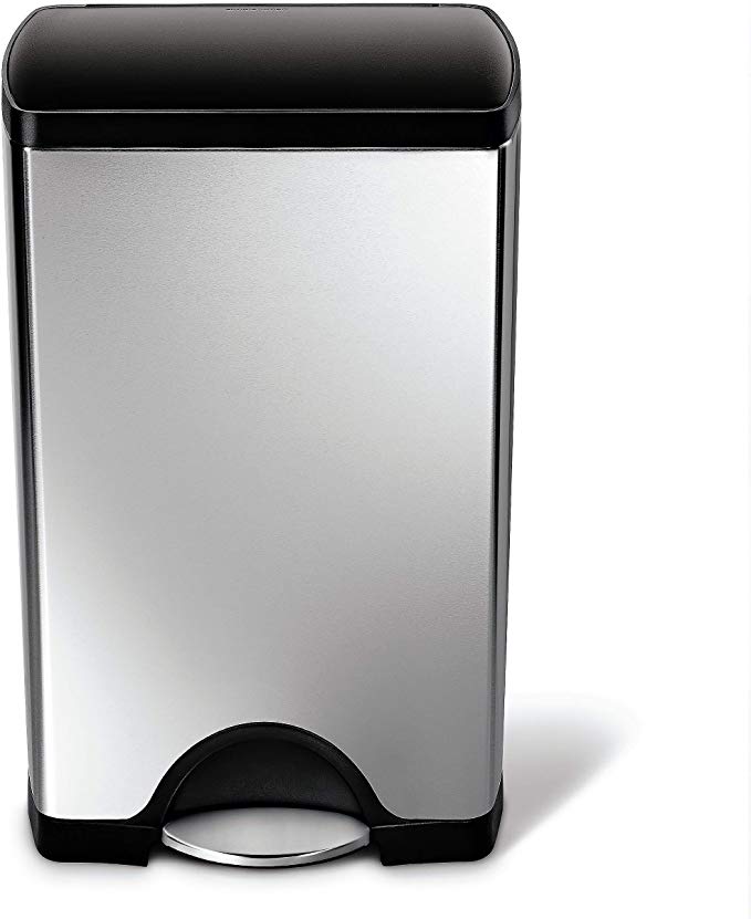 simplehuman Cw1950 Kitchen Trash Can, 10 Gallon, Brushed Stainless Steel w/Black Plastic lid (Renewed)