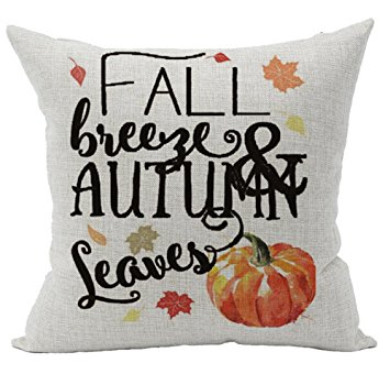 Pumpkin Maple Leaves Personalized Happy Fall Autumn Halloween Gifts New Home Room Sofa Car Decorative Cotton Linen Throw Pillow Case Cushion Cover Square 18 X 18 Inches