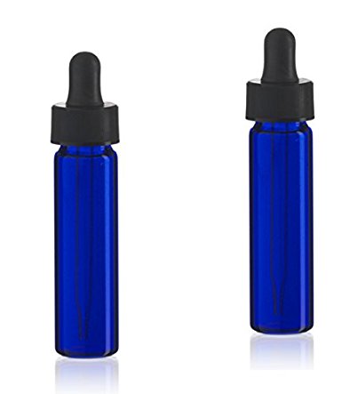 MagnaKoys 2 Dram 1/4 oz Cobalt Blue Glass Vials w/Straight Black Bulb Eye Glass Droppers for Essential Oils & Liquids (pack of 2)