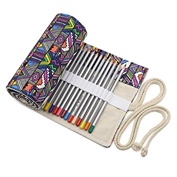 BTSKY Canvas Colored Pencil Wrap 72 Slot--Adult Coloring Pencil Holder Orgnizer for 72 Colored Pencils (Bohemian)