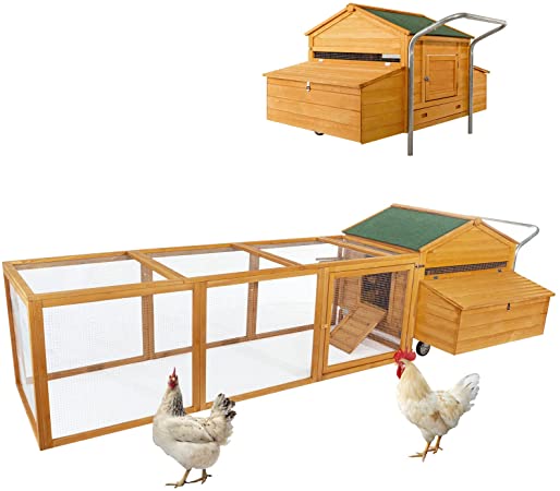 U-MAX 143.5" Large Chicken Coop Outdoor Wooden Hen House with Wheel & Run, Chicken Tractor Poultry Cage with 6 Nesting Boxes