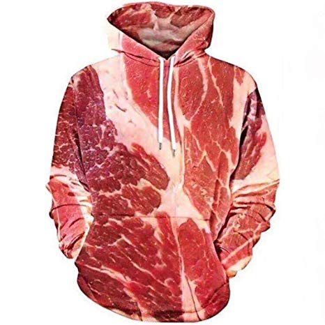Yoyorule Unisex Couple 3D Printed Raw Meat Pullover Long Sleeve Hooded Sweatshirt