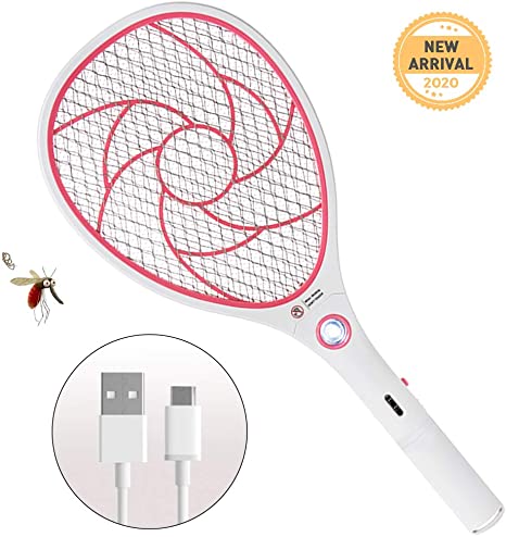 Bug Zapper Racket,Electric Fly Swatter,Rechargeable Mosquito Fly Killer - USB Charging - Bright LED Light - Unique 3-Layer Safety Mesh Safe ZOMAKE