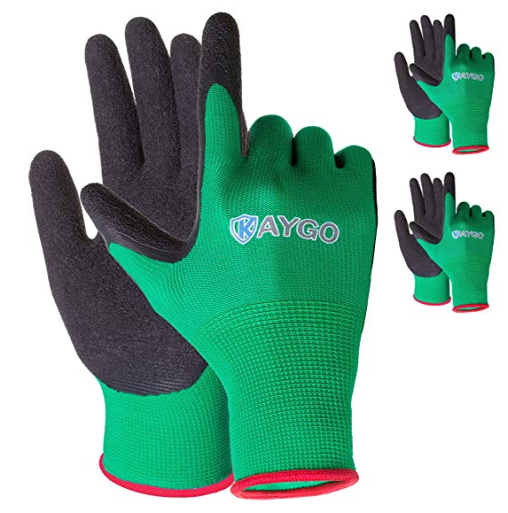 Work Gloves for women and men - 3 Pairs Latex Textured Coated, KAYGO KG13LC,Ideal For Gardening,Yard work and Fishing