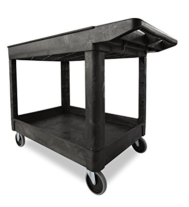 Rubbermaid  FG452089BLA Utility Cart Products Heavy-Duty Utility Cart, Lipped Shelves with Casters, 2-Shelf, Medium, Black