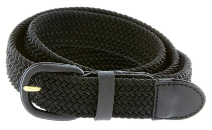 Braided Woven Elastic Stretch Belt With Matching Leather Covered Buckle