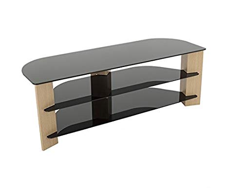 King TV Stand Wood Effect with Black Glass Shelves LCD, Curved, LED, 4K, Plasma, etc by TV Furniture Direct (2. 130cm, Oak)