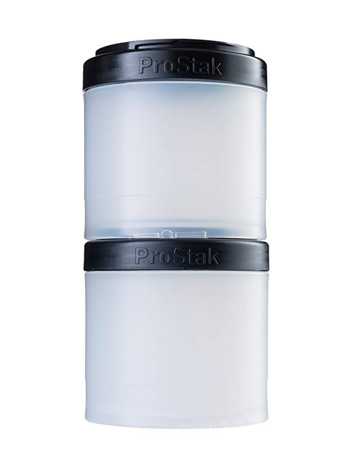 BlenderBottle ProStak Twist n' Lock Storage Jars Expansion 2-Pak with Pill Tray, White/Black