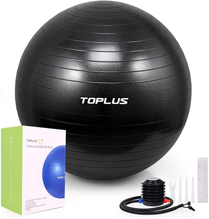 TOPLUS Exercise Ball (Multiple Sizes) Thick Yoga Ball Chair for Fitness, Stability, Balance, Pilates - Anti Burst Supports 2200lbs - Includes Quick Pump & Professional Guide