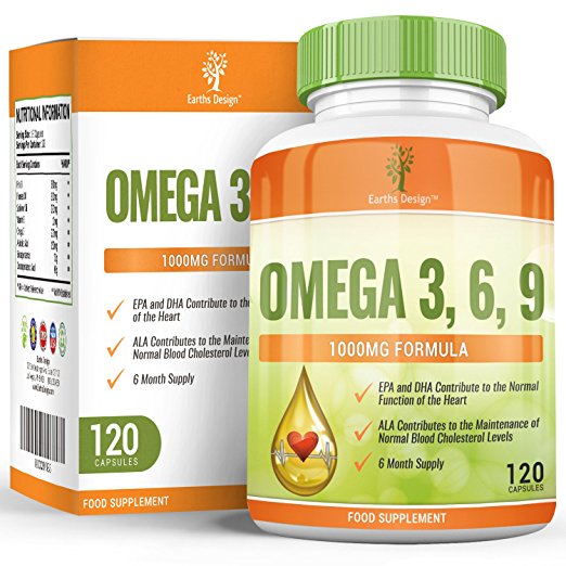 Omega 3 - 1000mg Omega-3 Fish Oil - With Flaxseed Oil, Sunflower Oil & Vitamin E - High Strength EPA DHA for Women and Men - 120 Capsules (2 Month Supply) by Earths Design