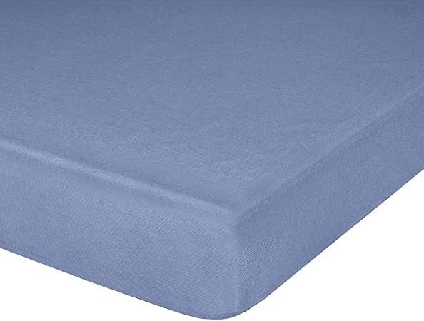 IDEAhome Jersey Knit Fitted Cot Sheet, Soft Material, Suitable for Bunk Beds, Camping, RVs, Folding Beds, Boys & Girls, 75" x 33" with 8" Pocket, Denim, 1 Pack