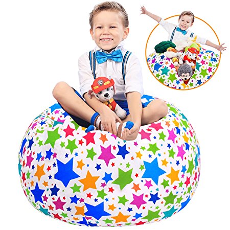 Stuffed Animals Storage Bean Bag Cover - Premium Quality Cotton Canvas.  Best Kids Toy Organizer and Comfy Chair. Unique Design: Holiday Stars. 38" (No Filler Included)